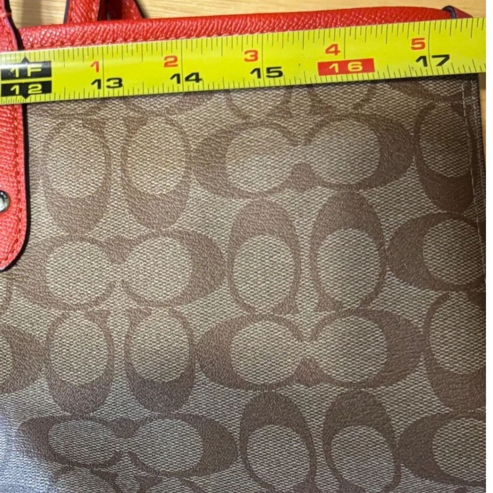 Coach City Tote Bag Women OS Khaki Red Signature Canvas Monogram Shoulder Bag